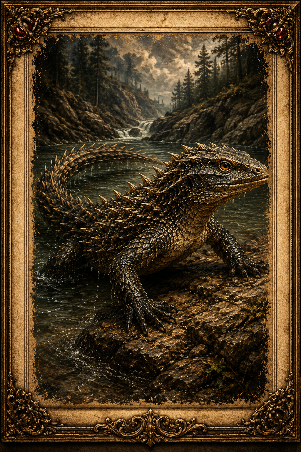 Lagarto Espinoso saliendo de un río